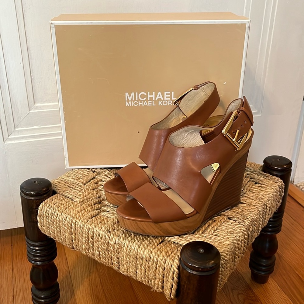 Michael Kors Carla platform wedge leather sandals